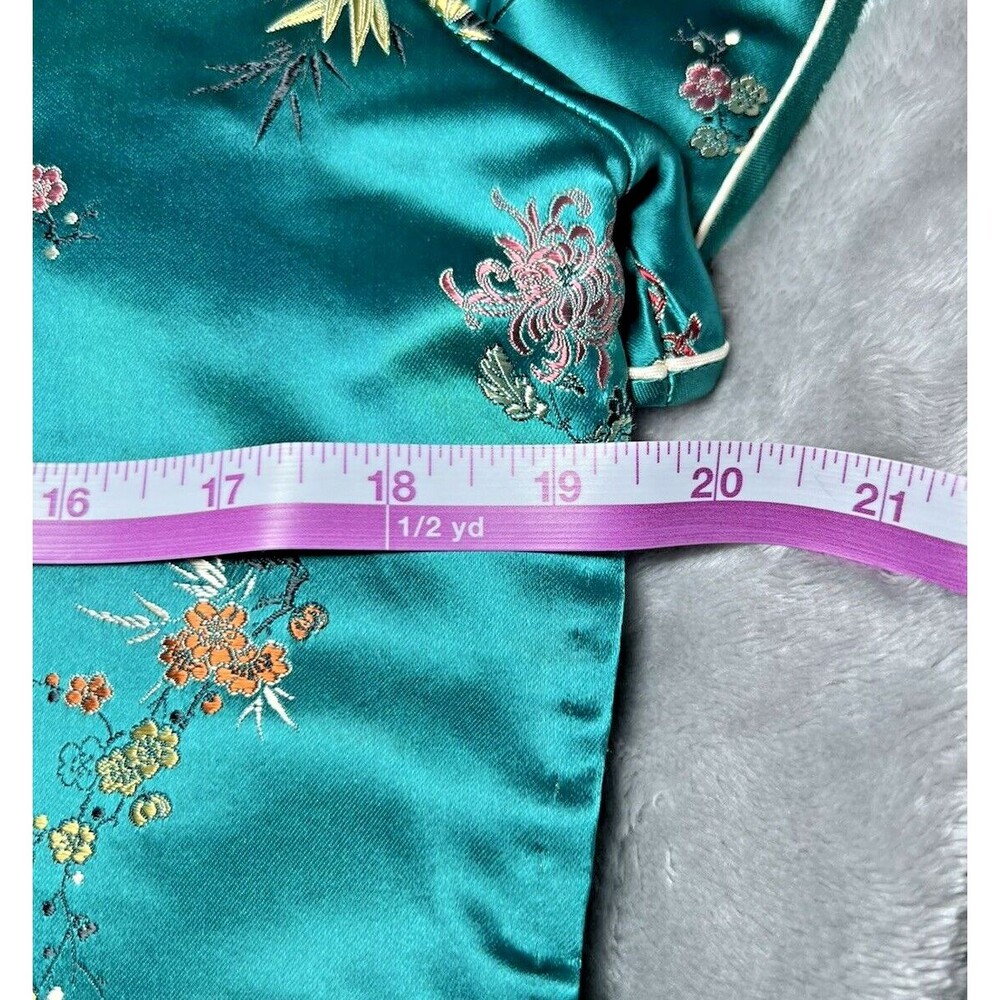 Silk Embroidered Mandarin Collar Top - Teal Green - Picture 14 of 16